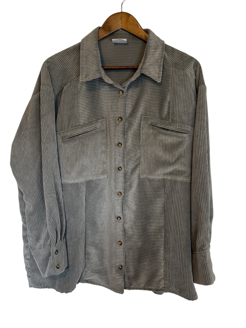 Ellen & Company Long Sleeve Button Down Soft Corduroy Shirt Gray XXL